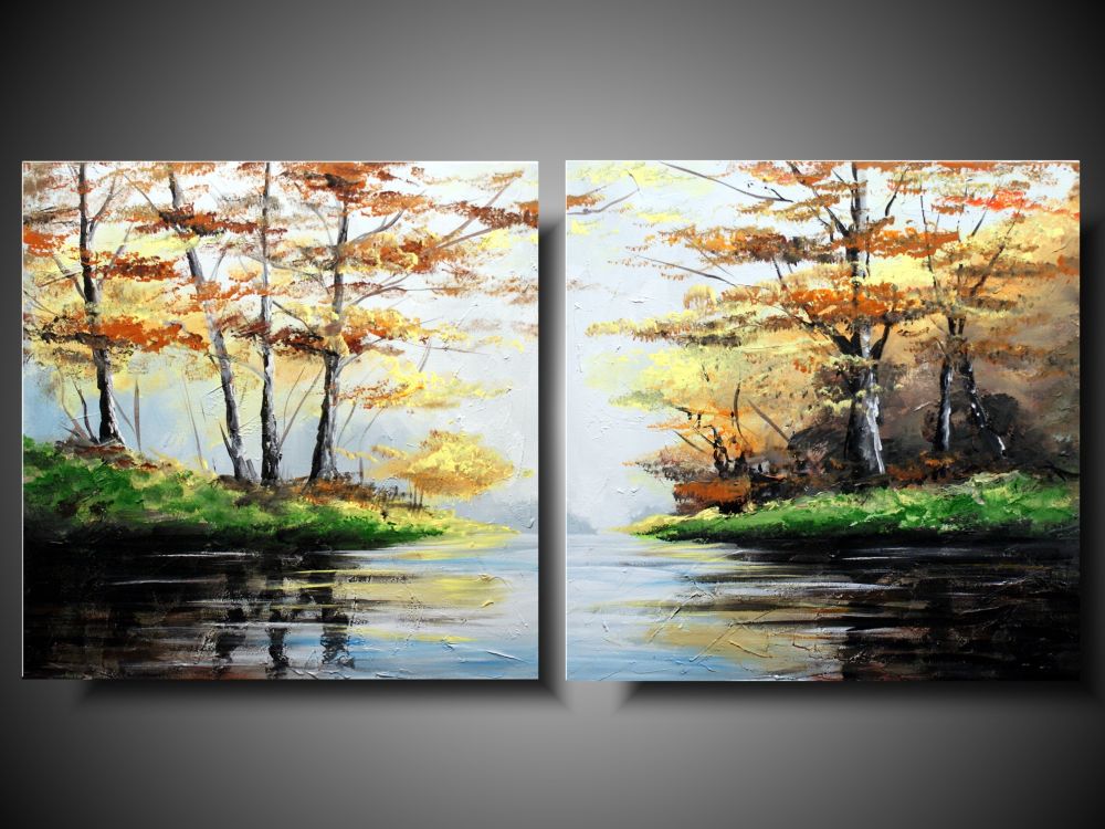 OBRAZY DRZEWA Spokojny leśny widok OBRAZ RĘCZNIE MALOWANY