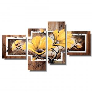 Obraz tryptyk, kwiaty obrazy, żółte kwiaty, herbaciane kwiaty, obraz kilkuczęściowy, cztery obrazy, żółte maki