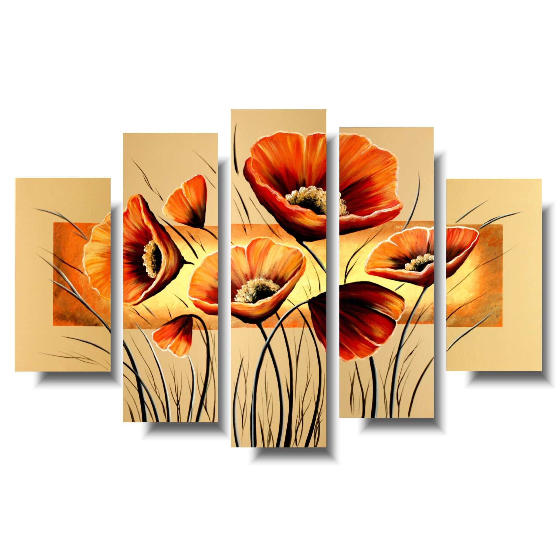 Obraz kwiaty pomarańczowe maki , Obraz tryptyk obraz kwiaty pomarańczowe maki obrazy malowane do mieszkania 1109A