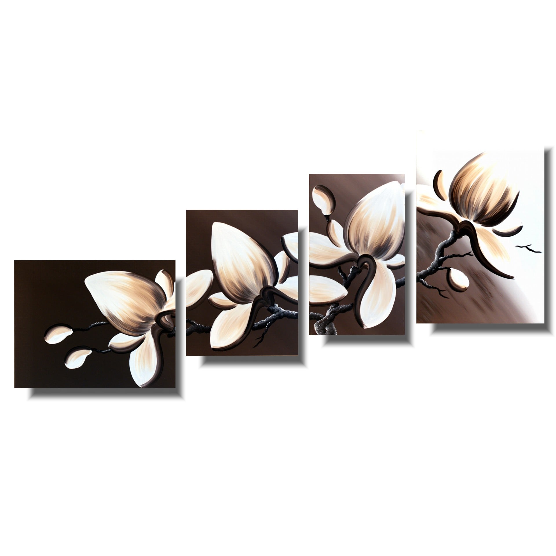 Obraz tryptyk, białe kwiaty magnolii, obraz z kwiatami