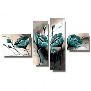 Obraz tryptyk turkusowe kwiaty obraz