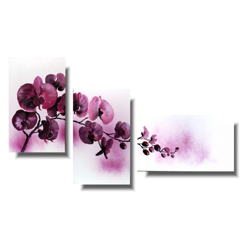 Różowy obraz storczyk orchidea, Obraz tryptyk, obraz storczyk, obraz orchidea malowany ręcznie, kwiaty akrylowe, kwiaty polne