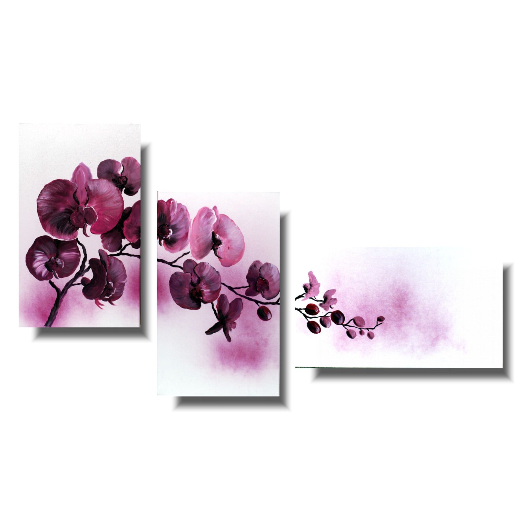 Obraz tryptyk, obraz storczyk, obraz orchidea malowany ręcznie, kwiaty akrylowe, kwiaty polne