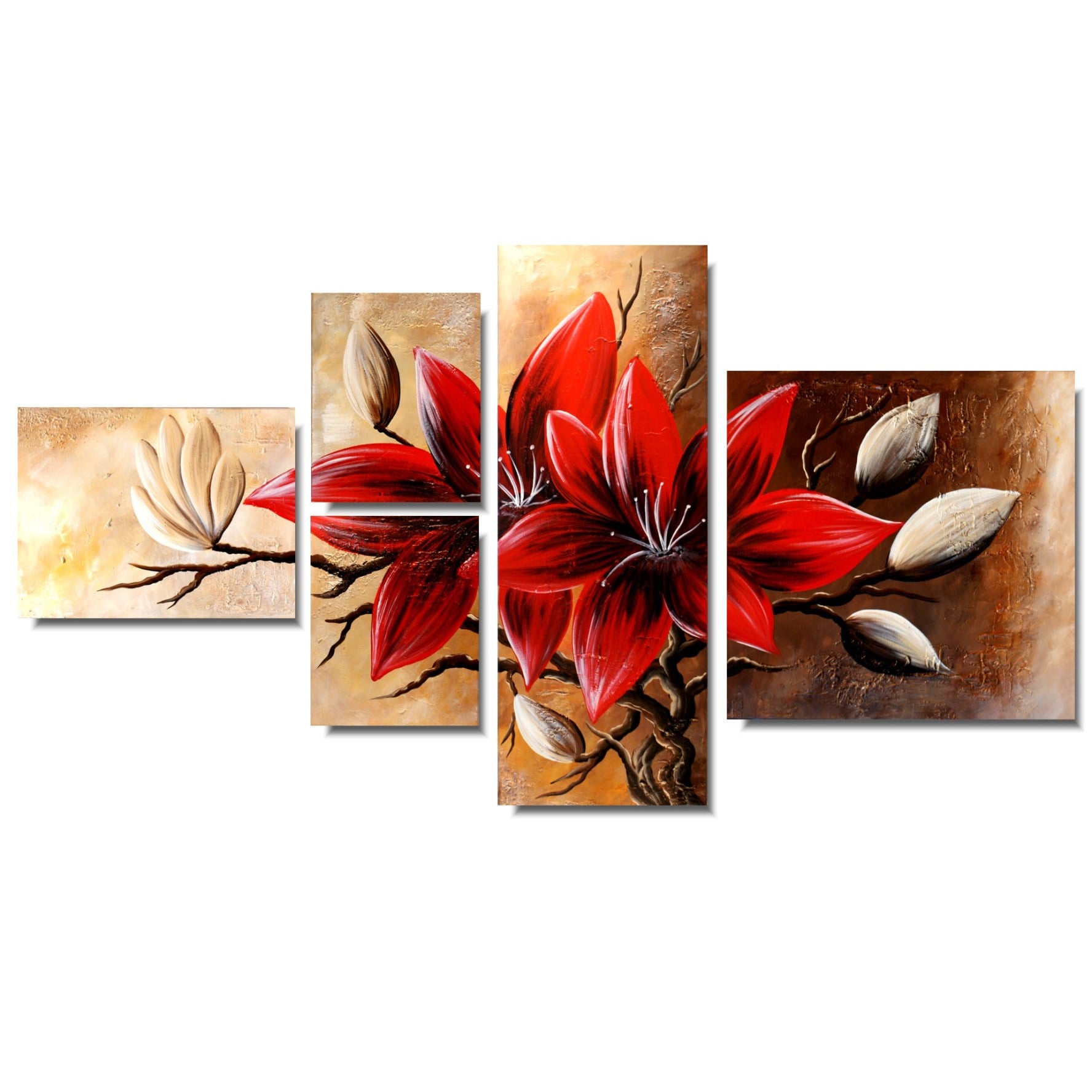 Obraz tryptyk duże obrazy kwiaty czerwona magnolia