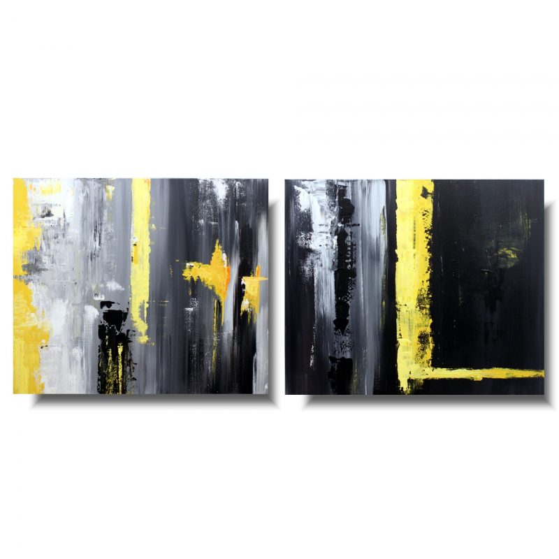 Obraz tryptyk nowoczesny obraz abstrakcja żółty błysk
