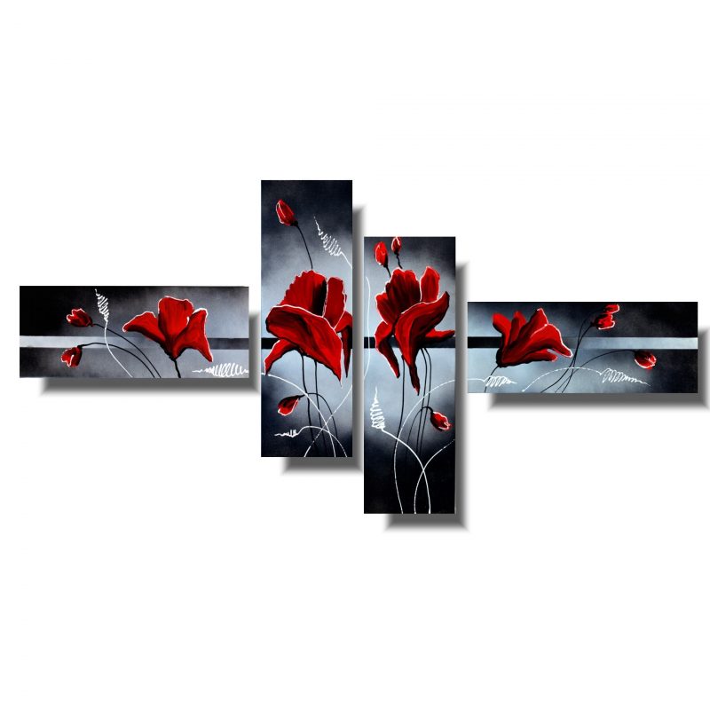 Obraz tryptyk obraz czerwone kwiaty maki