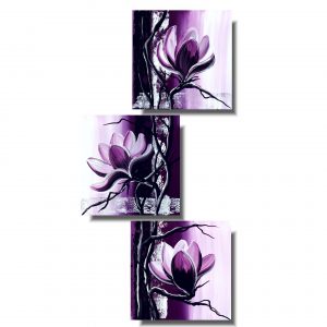 Obraz tryptyk obraz z kwiatami fioletowa magnolia pion