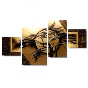 Obraz tryptyk obrazy na ścianę złote drzewo