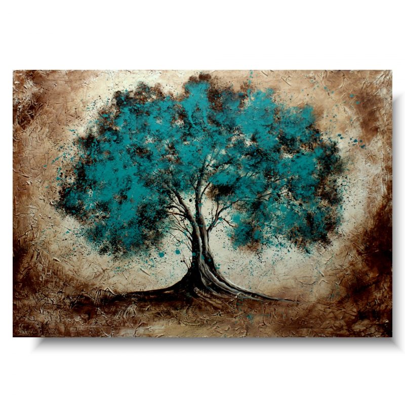 obraz turkusowe drzewo, turkusowy obraz, obrazy malowane na płótnie, obraz drzewo, obrazy akrylowe, obrazy ręcznie malowane