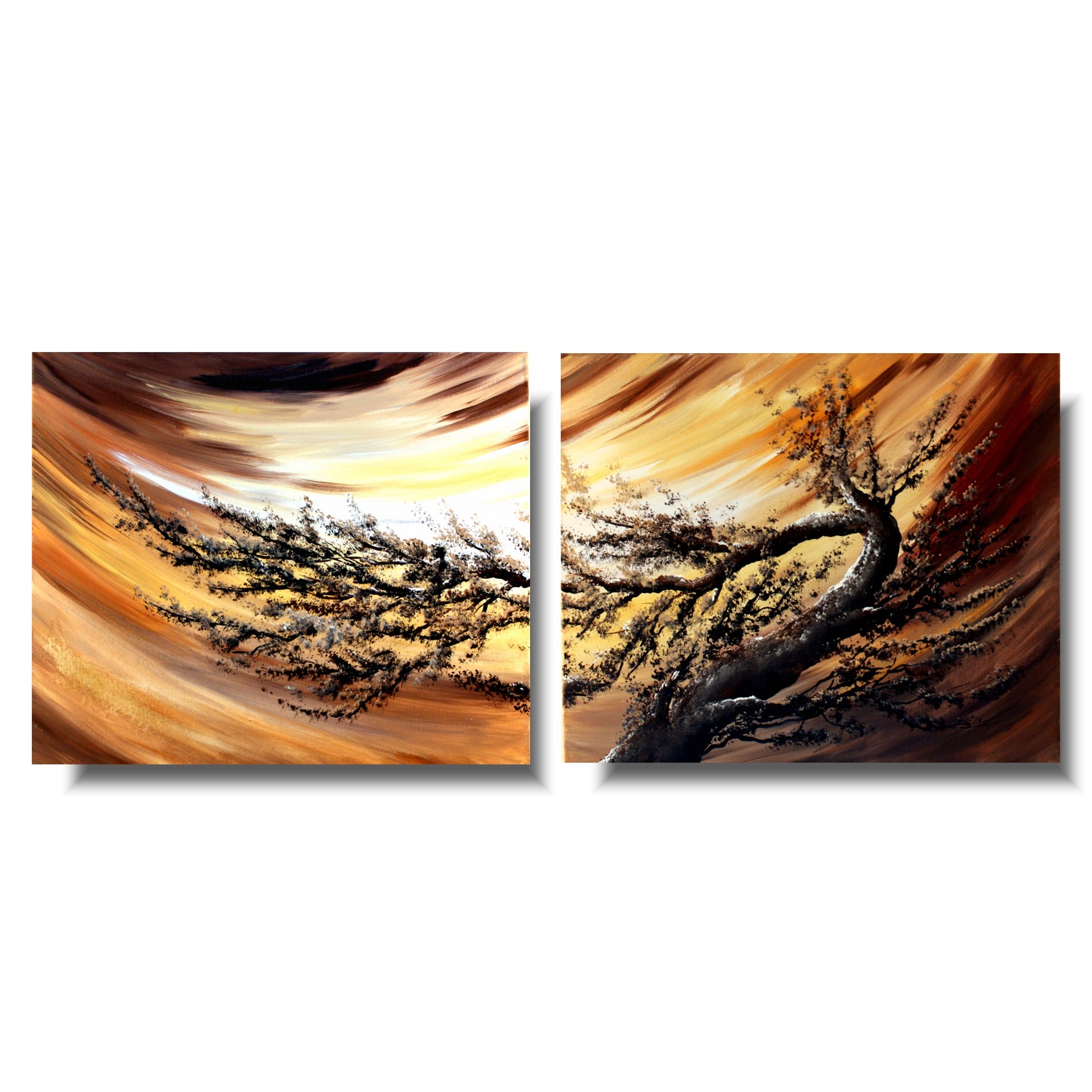 Obraz tryptyk, obraz japońska wiśnia, obraz drzewo wiśni, beżowy obraz, obraz nad kanapę, obraz drzewo dwu częściowy, obraz drzewa, obraz dzielony drzewo