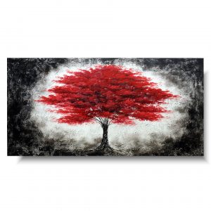 obraz czerwone drzewo, obraz jednoczęściowy, obrazy japońskie, malarstwo współczesne, obraz 100x50