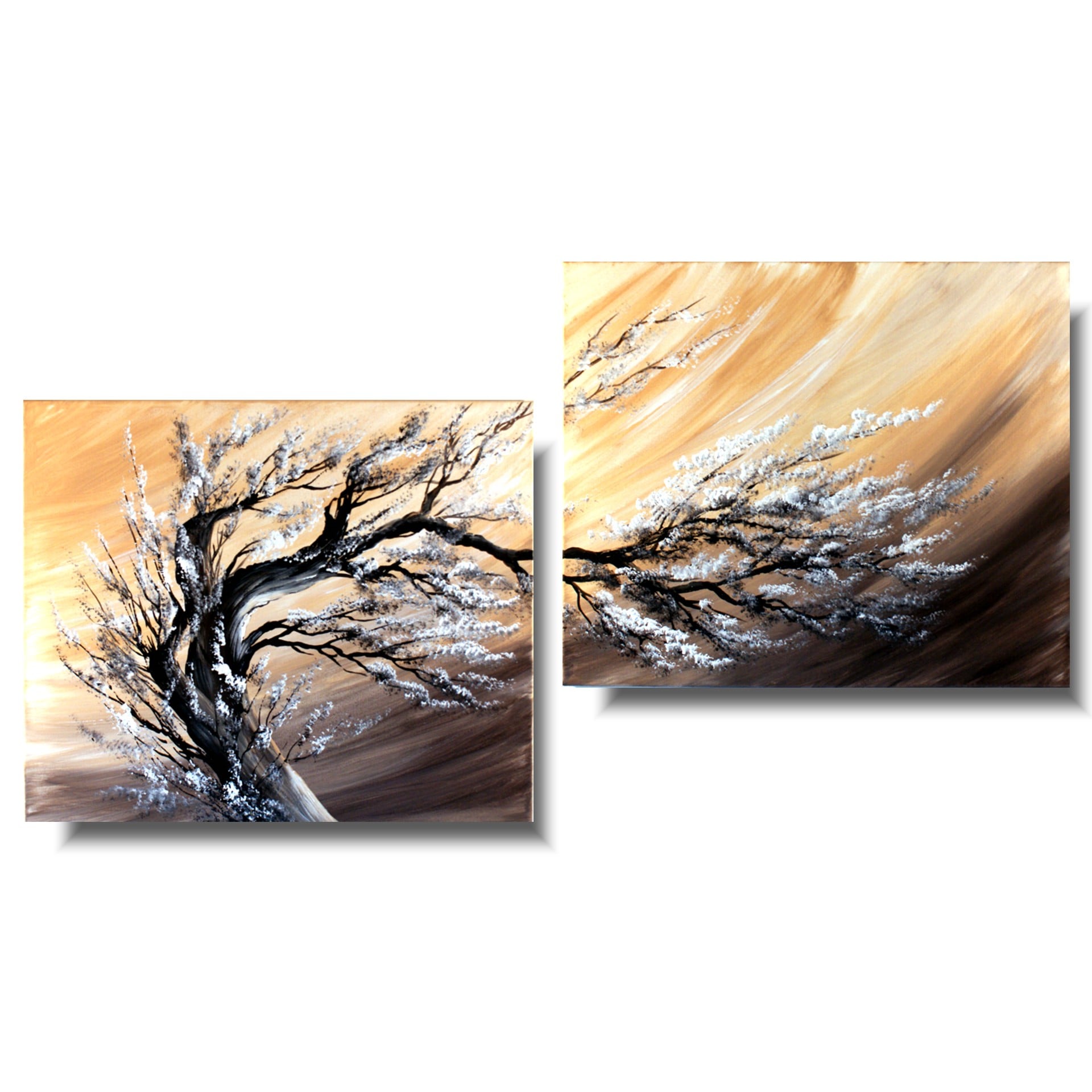 Obraz tryptyk, obrazy drzewa, obraz drzewo wiśni, beżowy obraz, obraz mad kanapę, obraz drzewo trzy częściowy