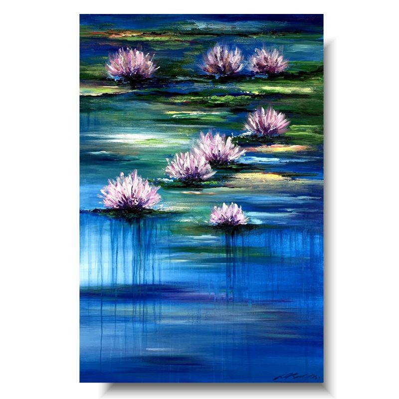 obraz z liliami wodnymi, obraz na ścianę, nenufary, Monet, sztuka współćzesna, kwiaty