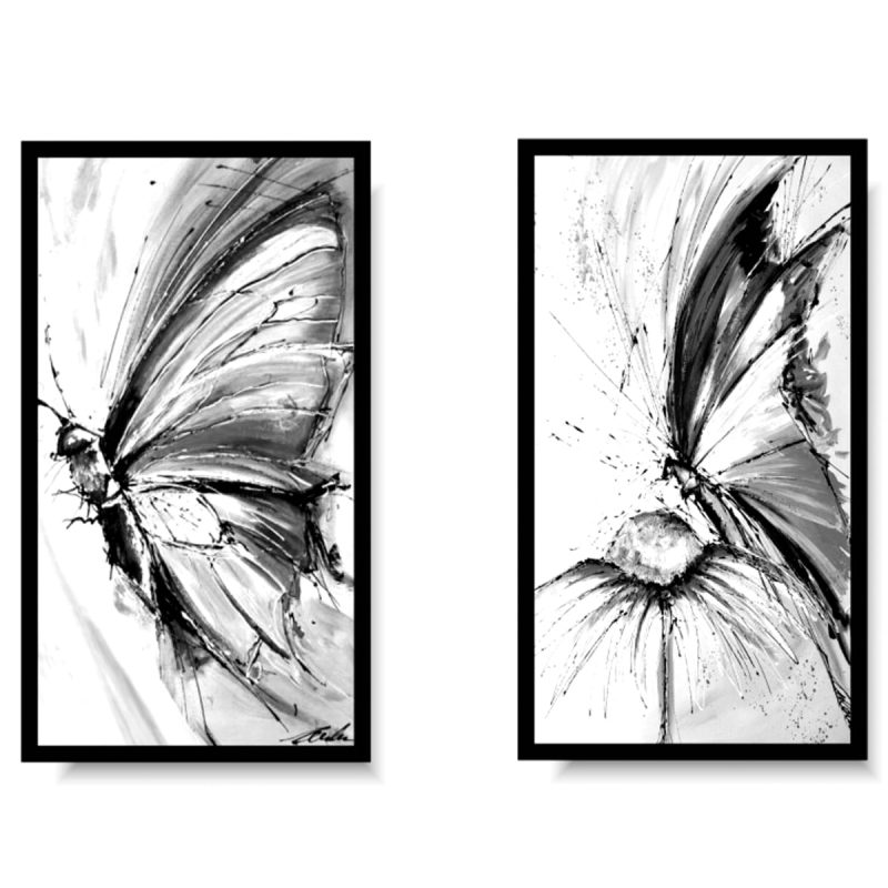 Komplet obrazów czarno białe motyle