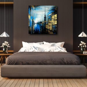 Nowoczesny obraz miasta na płótnie w sypialni
