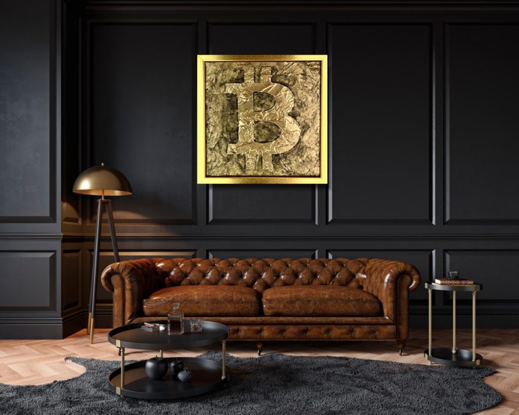 Obraz Bitcoin BTC krypto waluta złota abstrakcja w ramie 2044A