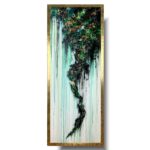 Pionowy obraz butelkowa zieleń, Obraz złoto zielona abstrakcja, obraz pionowa abstrakcja, obraz abstrakcja w ramie, obraz butelkowa zieleń, abstrakcja butelkowa zieleń, zielony obraz, obraz w złotej ramie, obraz ręcznie malowany