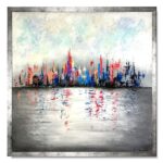 obraz kolorowe miasto w ramie, kolorowy obraz miasto, obraz miasto, obraz abstrakcja, kolorowy obraz miasta, obraz ręcznie malowany na płótnie, kolorowe obrazy, obraz 90x90, obrazy architektura