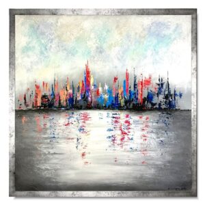 obraz kolorowe miasto w ramie, kolorowy obraz miasto, obraz miasto, obraz abstrakcja, kolorowy obraz miasta, obraz ręcznie malowany na płótnie, kolorowe obrazy, obraz 90x90, obrazy architektura