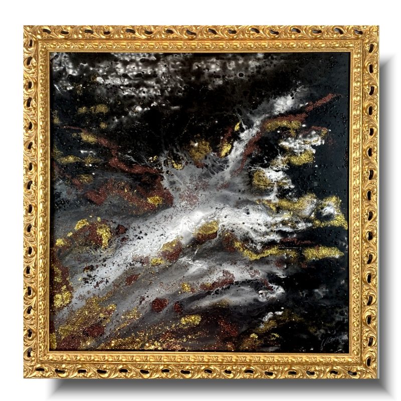 Pouring obraz, obraz w ramie, czarno złoty obraz, obraz złoty, obraz natura