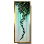 Pionowy obraz butelkowa zieleń, Obraz złoto zielona abstrakcja, obraz pionowa abstrakcja, obraz abstrakcja w ramie, obraz butelkowa zieleń, abstrakcja butelkowa zieleń, zielony obraz, obraz w złotej ramie, obraz ręcznie malowany