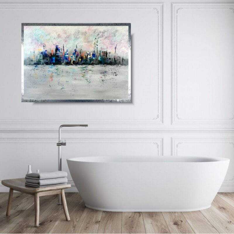 Obraz abstrakcja kolorowe miasto, Obraz kolorowe miasto, obraz w ramie, obrazy kolorowe, kolorowa abstrakcja, kolorowy pejzaż, obraz kolorowa architektura, obraz miasta i architektura