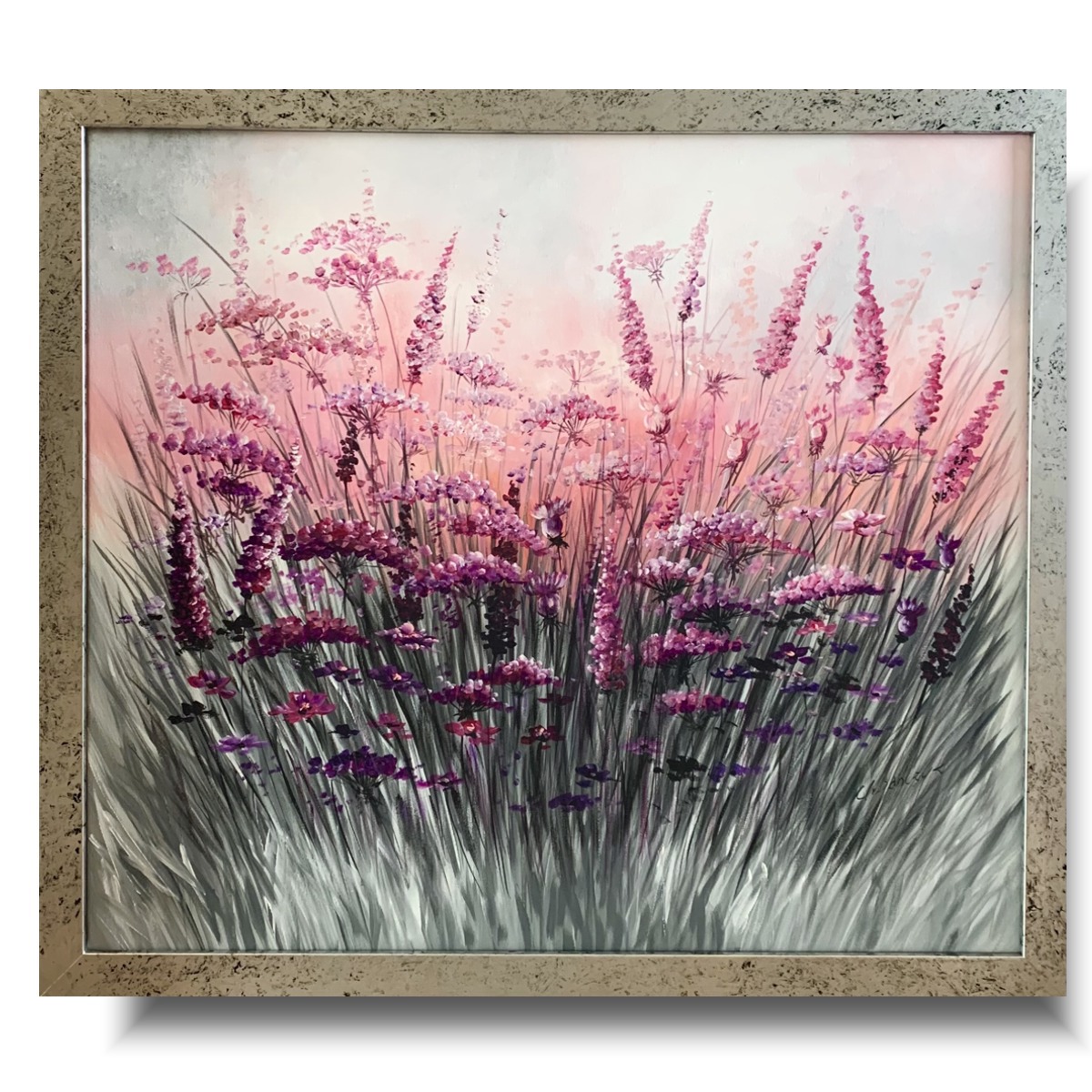 pastelowy obraz kwiaty łąka w ramie