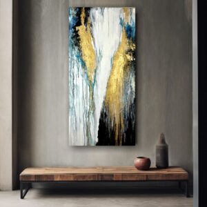 Pionowa złoto granatowa abstrakcja, obraz abstrakcja do salonu, obrazy abstrakcje, złota abstrakcja, pionowa abstrakcja, obraz 120x60, Pionowa złoto granatowa abstrakcja
