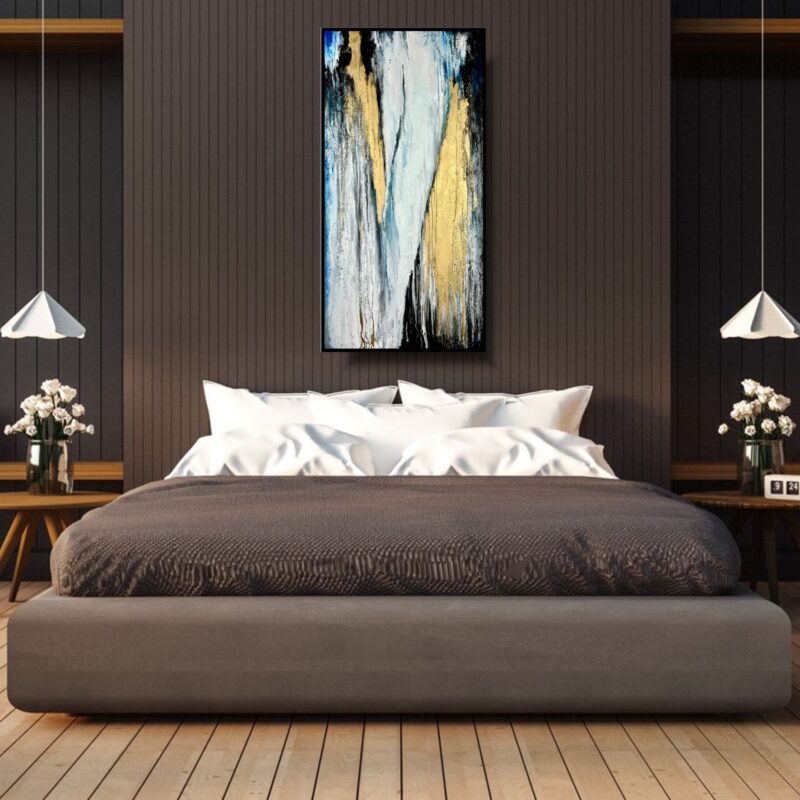 Pionowa złoto granatowa abstrakcja, obraz abstrakcja do salonu, obrazy abstrakcje, złota abstrakcja, pionowa abstrakcja, obraz 120x60, Pionowa złoto granatowa abstrakcja
