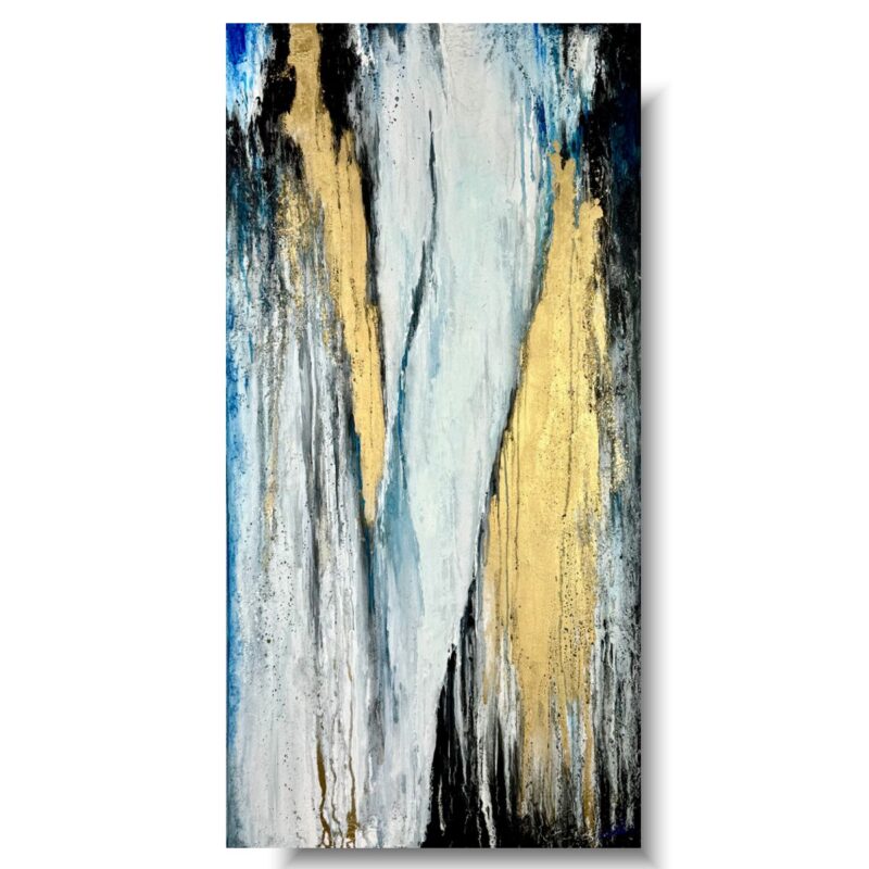Pionowa złoto granatowa abstrakcja, obraz abstrakcja do salonu, obrazy abstrakcje, złota abstrakcja, pionowa abstrakcja, obraz 120x60, Pionowa złoto granatowa abstrakcja