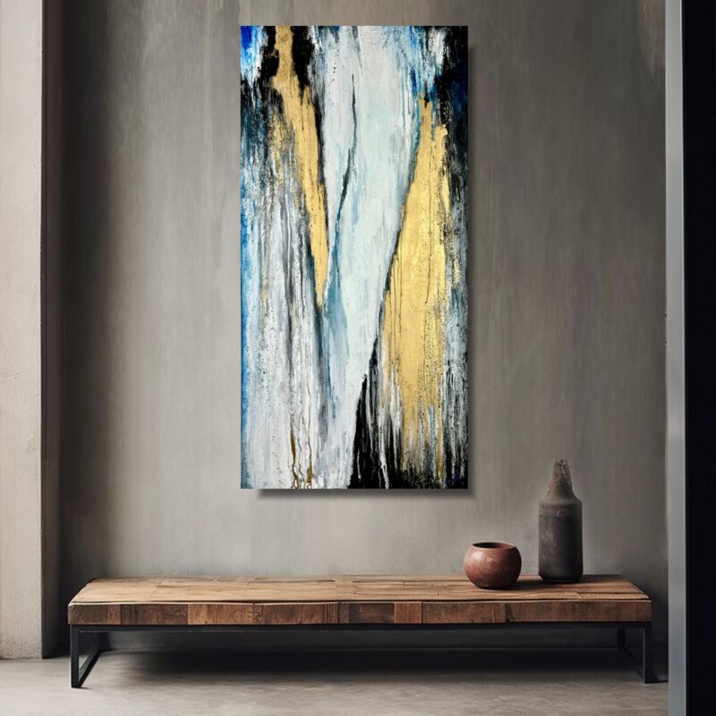 Pionowa złoto granatowa abstrakcja, obraz abstrakcja do salonu, obrazy abstrakcje, złota abstrakcja, pionowa abstrakcja, obraz 120x60, Pionowa złoto granatowa abstrakcja
