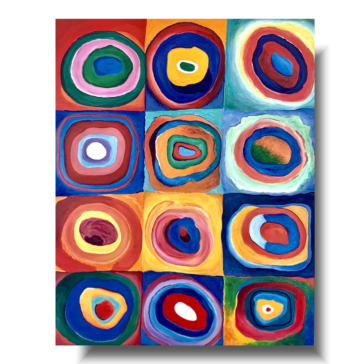 kolorowa reprodukcja, obrazy znanych malarzy, reprodukcja Kandinsky, Reprodukcja akrylowa obrazu Kwadraty z kołami, obrazy do biura rachunkowego, obrazy abstrakcje, reprodukcja na płótnie