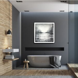 Obraz czarno białe miasto port, obraz miasto, czarno biały obraz, obraz z passpartout