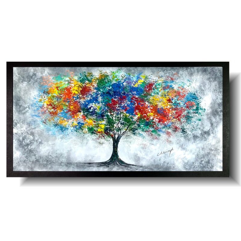 Kolorowe drzewo, obraz kolorowe drzewo, obraz z czarnej ramie, obraz drzewo, obrazy drzewa, obraz tęczowe drzewo