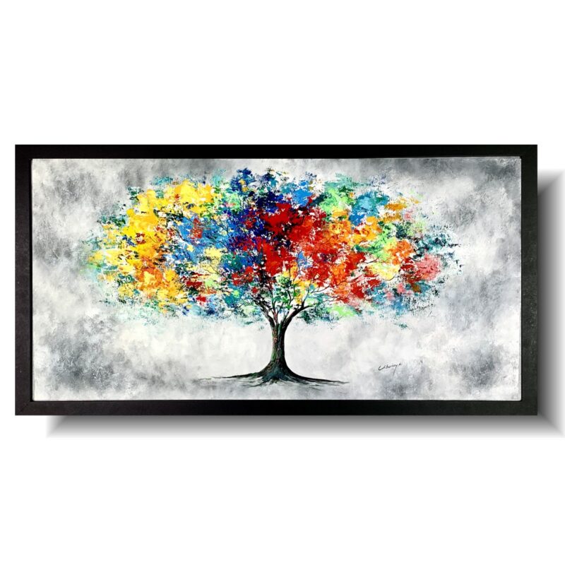 obraz kolorowe drzewo w ramie