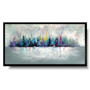 Obraz kolorowy pejzaż miasta, obraz kolorowe miasto, miasto na obrazie