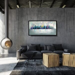 Obraz kolorowy pejzaż miasta, obraz kolorowe miasto, miasto na obrazie