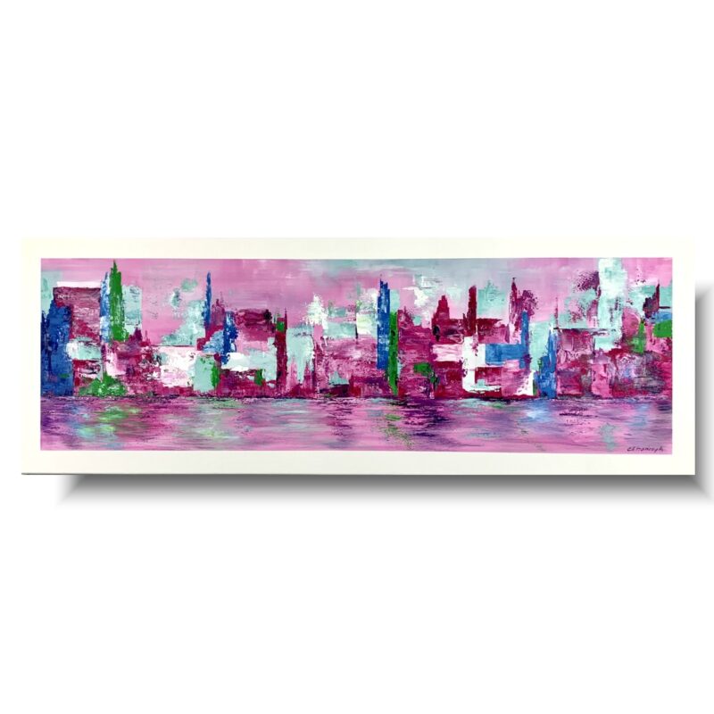 abstrakcja różowe miasto, obraz miasto, obraz różowy, obrazy akrylowe nowoczesne, sklep z obrazami, miasta i architektura, obrazy do łazienki