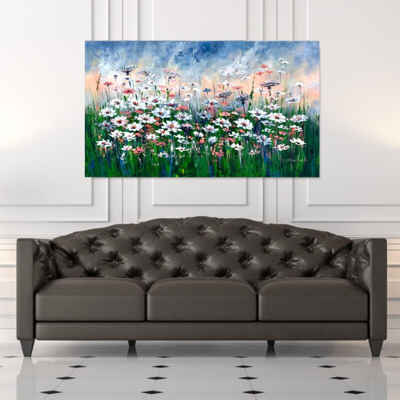 obraz na płótnie, obraz 120x70, duży obraz, kwiatowy obraz, obraz nad kanapę, obraz z łąką