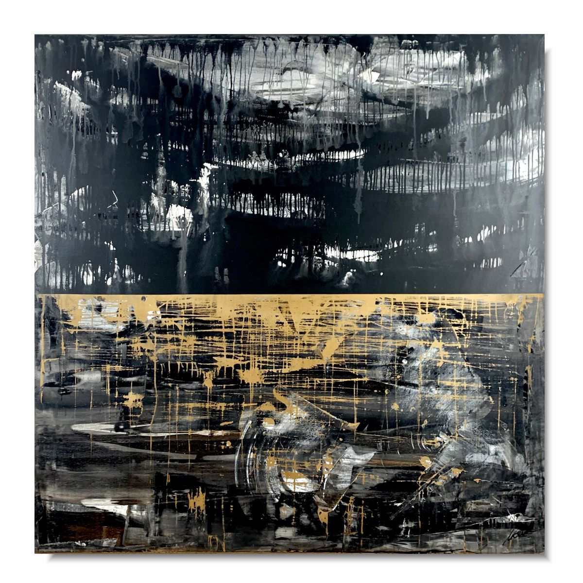 czarno złoty obraz, czarno złota abstrakcja, duży obraz, obraz 140x140, duża abstrakcja, obrazy nowoczesne, obraz akryl, obraz do biura rachunkowego, Duży obraz ręcznie malowany