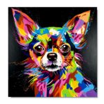 Obraz malowany kolorowy pies, kolorowy pies Chihuahua, obraz Chihuahua, obraz z psem, kolorowy obraz, obrazy zwierzęta, obraz kolorowy pies, obraz ręcznie malowany, obraz do pokoju młodzieżowego, obrazy zwierzęta