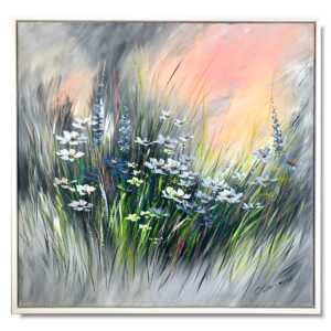 Obraz malowany kwiaty łąka, obraz z kwiatami, kwiecisty obraz, obraz łąka