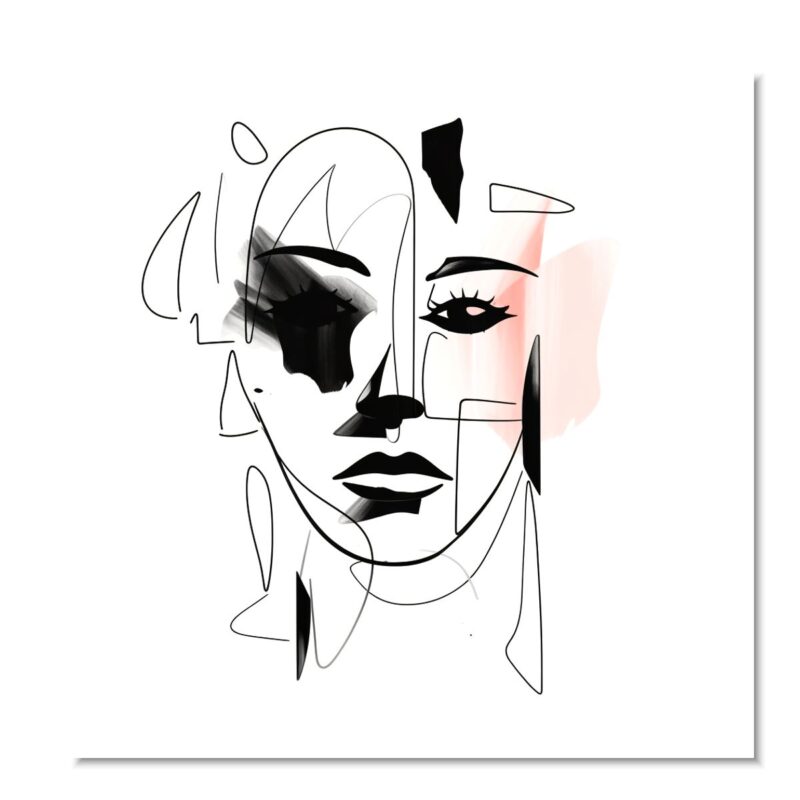 linearna kobieta, obraz linearny, obraz ręcznie malowany portret, czarno biały obraz twarz, obrazy twarzy