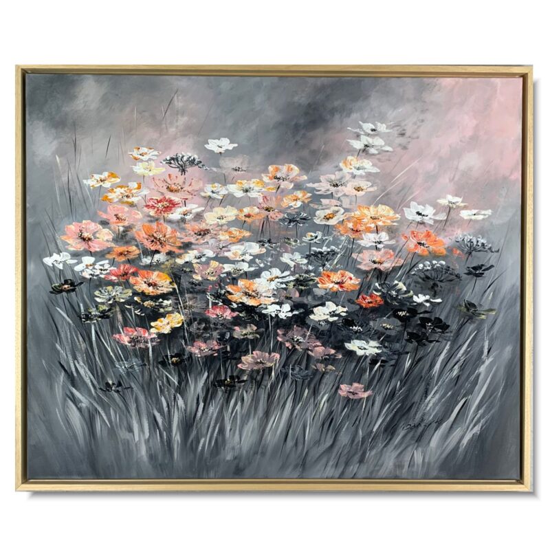 Obraz ręcznie malowany kwiaty na łące, obraz polne kwiaty, obraz z ramie, obraz z kwiatami