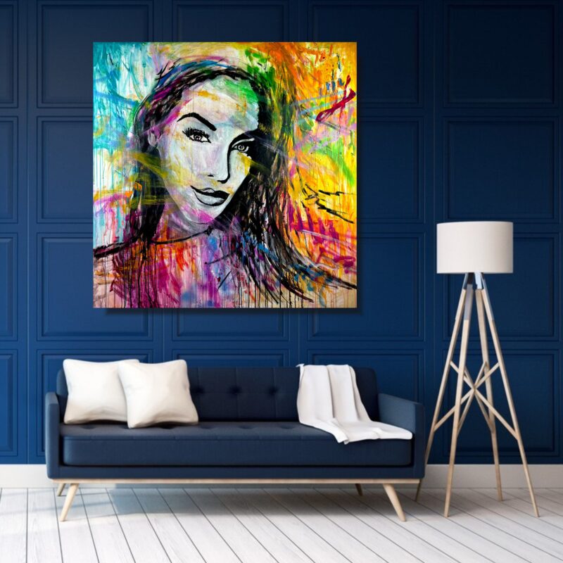 obraz portret na płótnie, obraz duży format, obraz 140x140, kolorowy portret, obrazy do salonu, obrazy do sypialni, nowoczesne obrazy