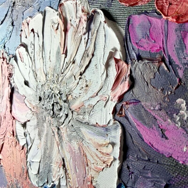 Obraz portret ręcznie malowany, kolorowy portret, obraz 100x100, obrazy do salonu, obrazy na płótnie zbliżenie na kwiaty