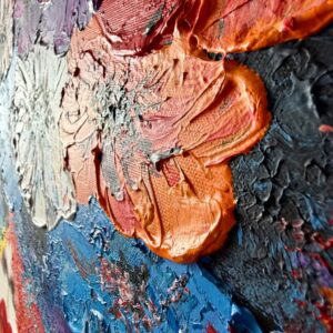 Obraz portret ręcznie malowany, kolorowy portret, obraz 100x100, obrazy do salonu, obrazy na płótnie gruba faktura farby