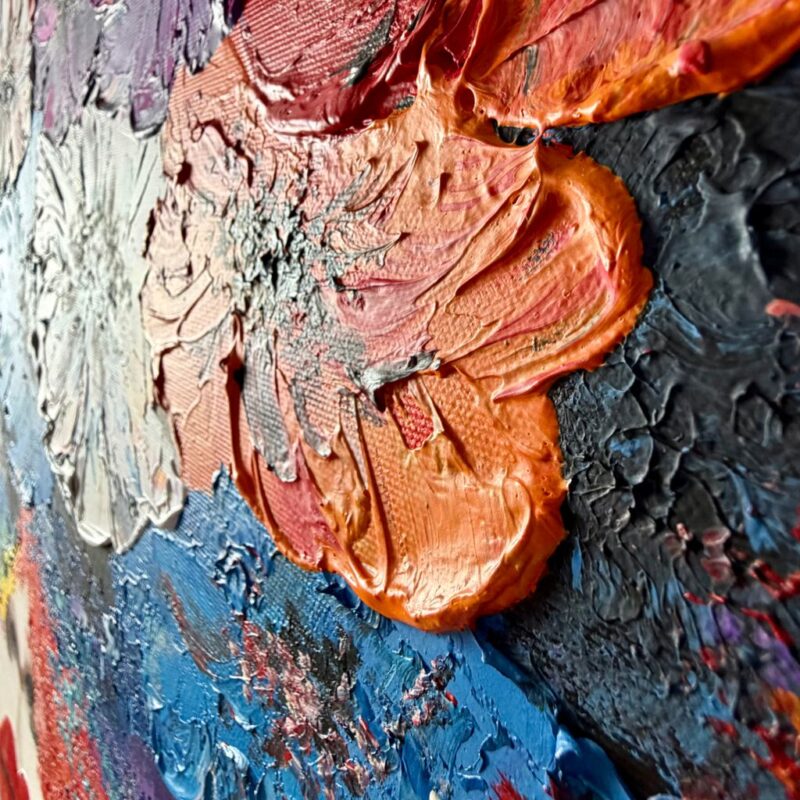 Obraz portret ręcznie malowany, kolorowy portret, obraz 100x100, obrazy do salonu, obrazy na płótnie gruba faktura farby