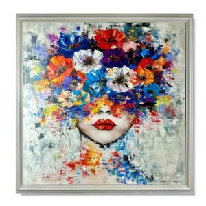 Obraz portret ręcznie malowany, kolorowy portret, obraz 100x100, obrazy do salonu, obrazy na płótnie