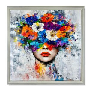 Obraz portret ręcznie malowany, kolorowy portret, obraz 100x100, obrazy do salonu, obrazy na płótnie